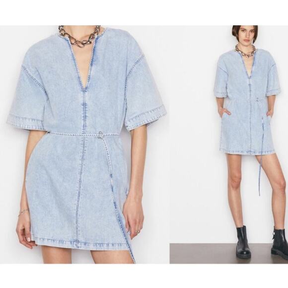 FRAME Kaftan Denim Minidress in Breezy Size XS $345 retail with pockets - Picture 7 of 12